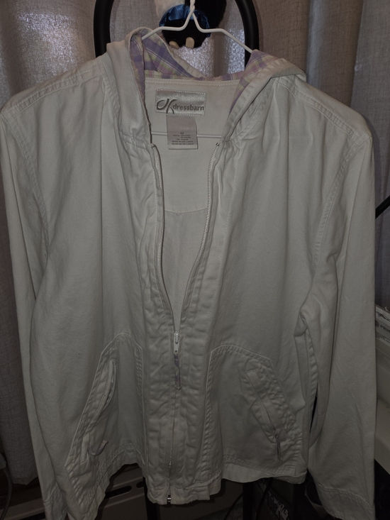 dressbarn Jackets & Blazers - dressbarn White Hooded Utility Jacket with Plaid Lining